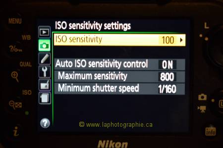 Photo du menu de la sensibilit� ISO