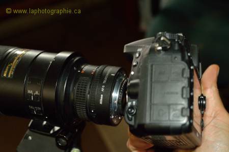 Photo de l'installation de l'appareil photo sur le t�l�convertisseur