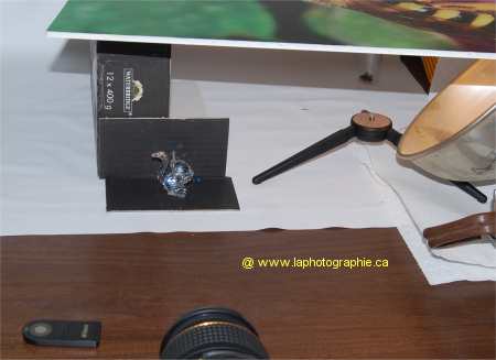 Photo d'un montage pour photographier un bibelot de verre